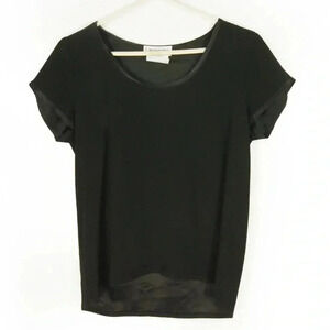 Vintage 90s Yves Saint Laurent YSL Satin Trim Black Short Sleeve  Top